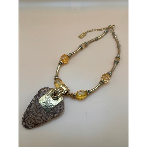 Anthony Alexander Hammered Pendant Necklace with Amber Beads - Picture 1 of 3
